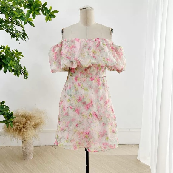 ML MONIQUE LHUILLIER size 2 Off the Shoulder Organza Dress - Picture 2 of 11